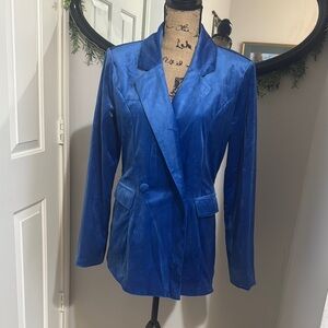Electric Blue Velvet Blazer with Classic Lapel